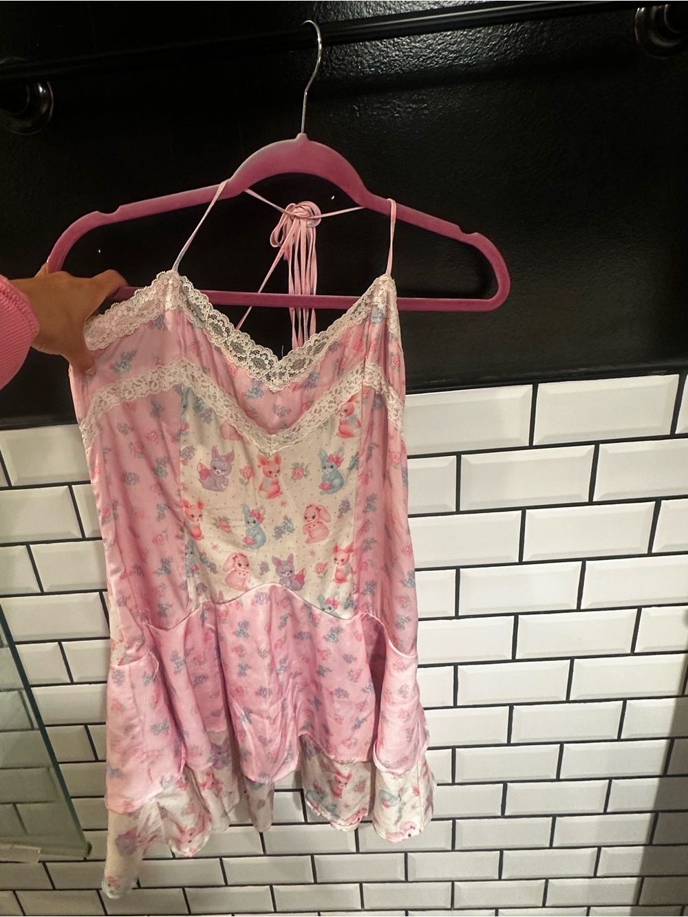 Dolls Kill Pastel Pink Floral Lace-Trim Satin Slip Dress